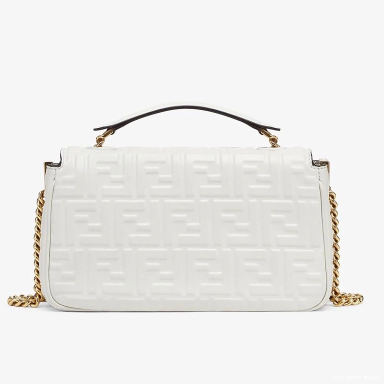 Affordable Baguette Nappa FF In Chain White Motif Bag Midi Fendi Leather 0713